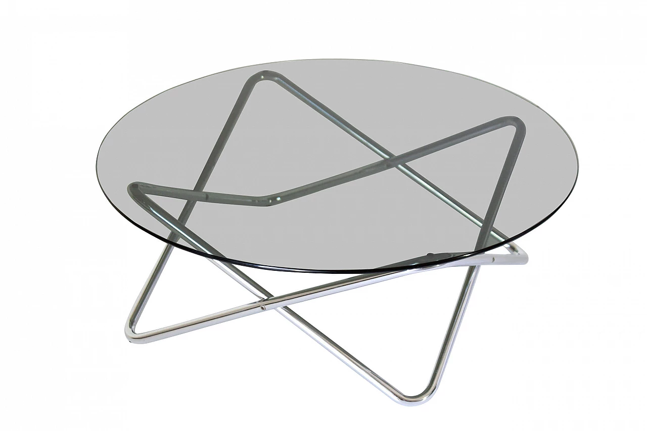 Space Age coffee table in glass and chromed steel, 1970s 1308747