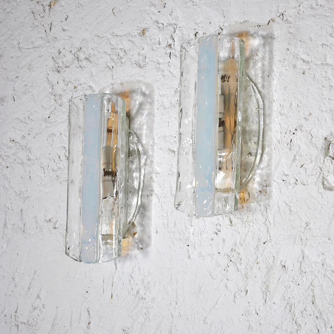 Pair of wall lamps in transparent rough Murano glass by Mazzega, 60s 1311049