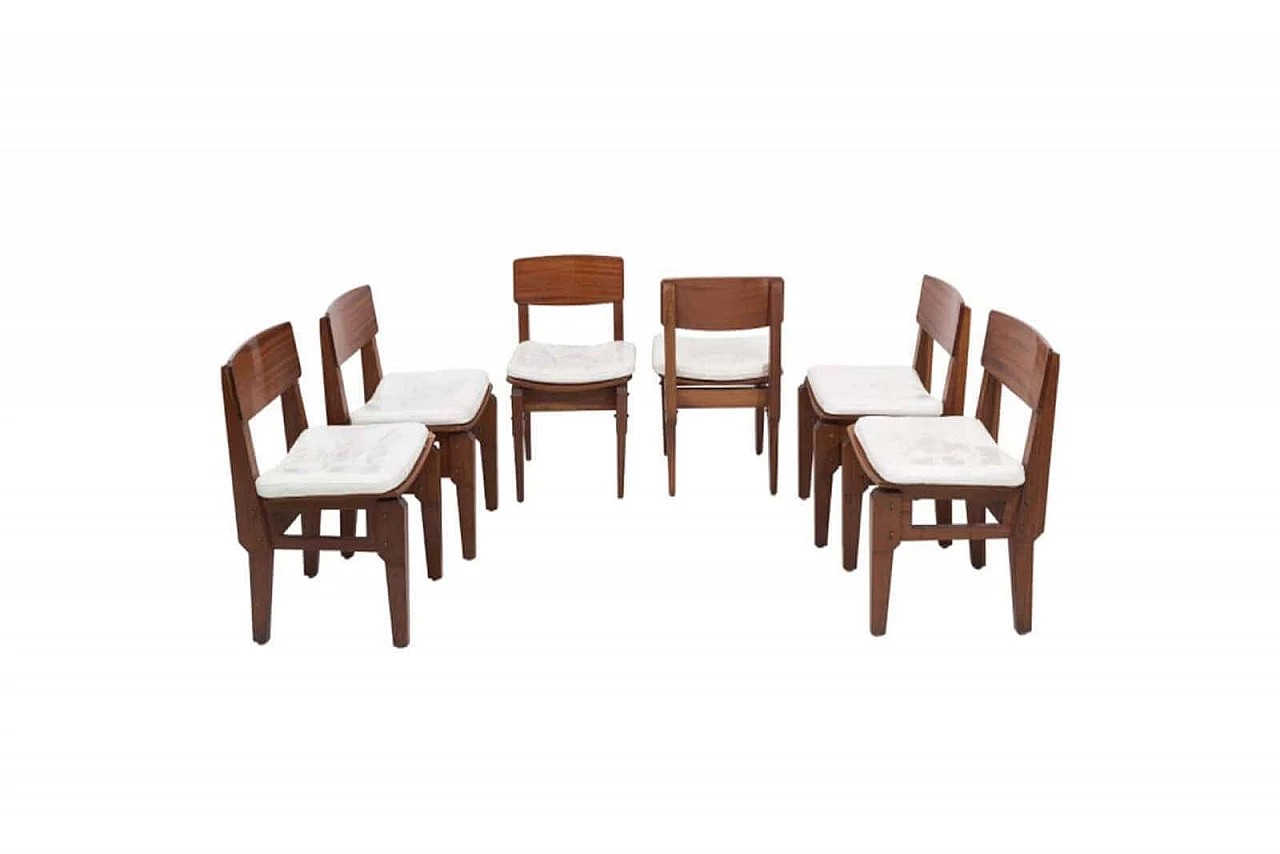 6 Chairs in mahogany and fabric by Vito Sangiradi for Pallante store Bari, 50s 1312281