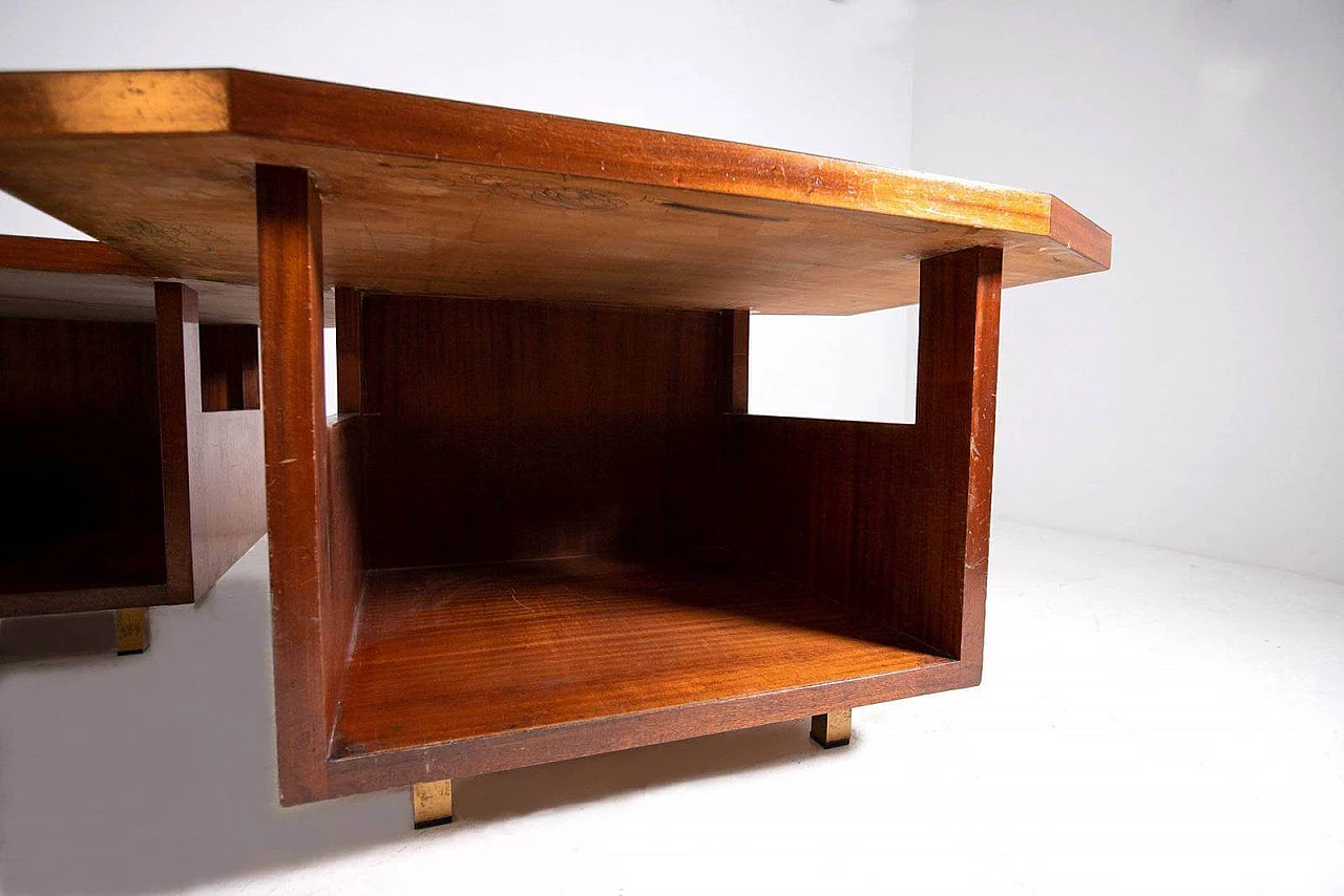 Console in mahogany and laminated brass by Vito Sangiradi for Pallante store Bari, 50s 1312293