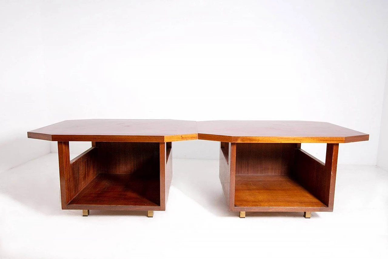 Console in mahogany and laminated brass by Vito Sangiradi for Pallante store Bari, 50s 1312295