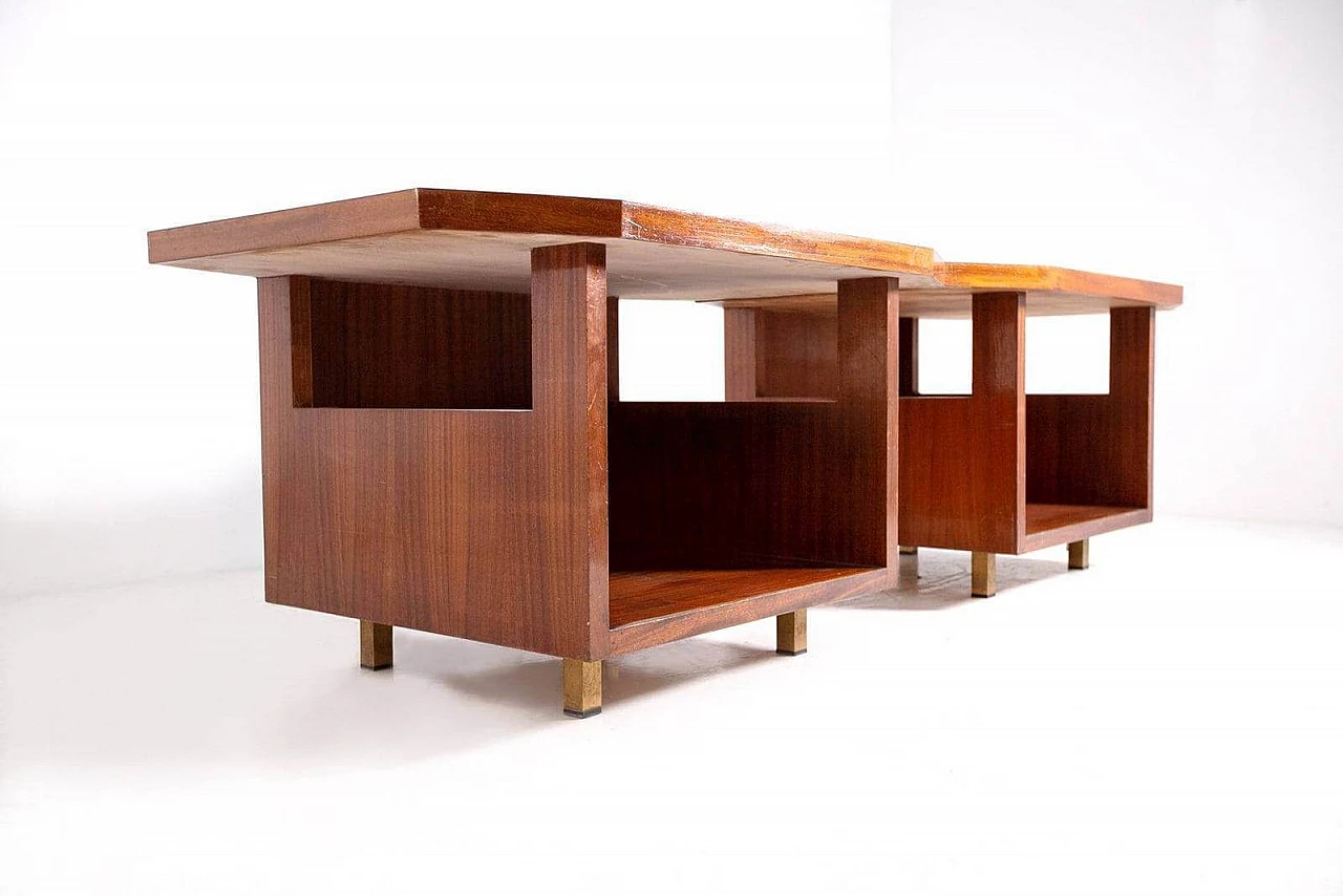 Console in mahogany and laminated brass by Vito Sangiradi for Pallante store Bari, 50s 1312296