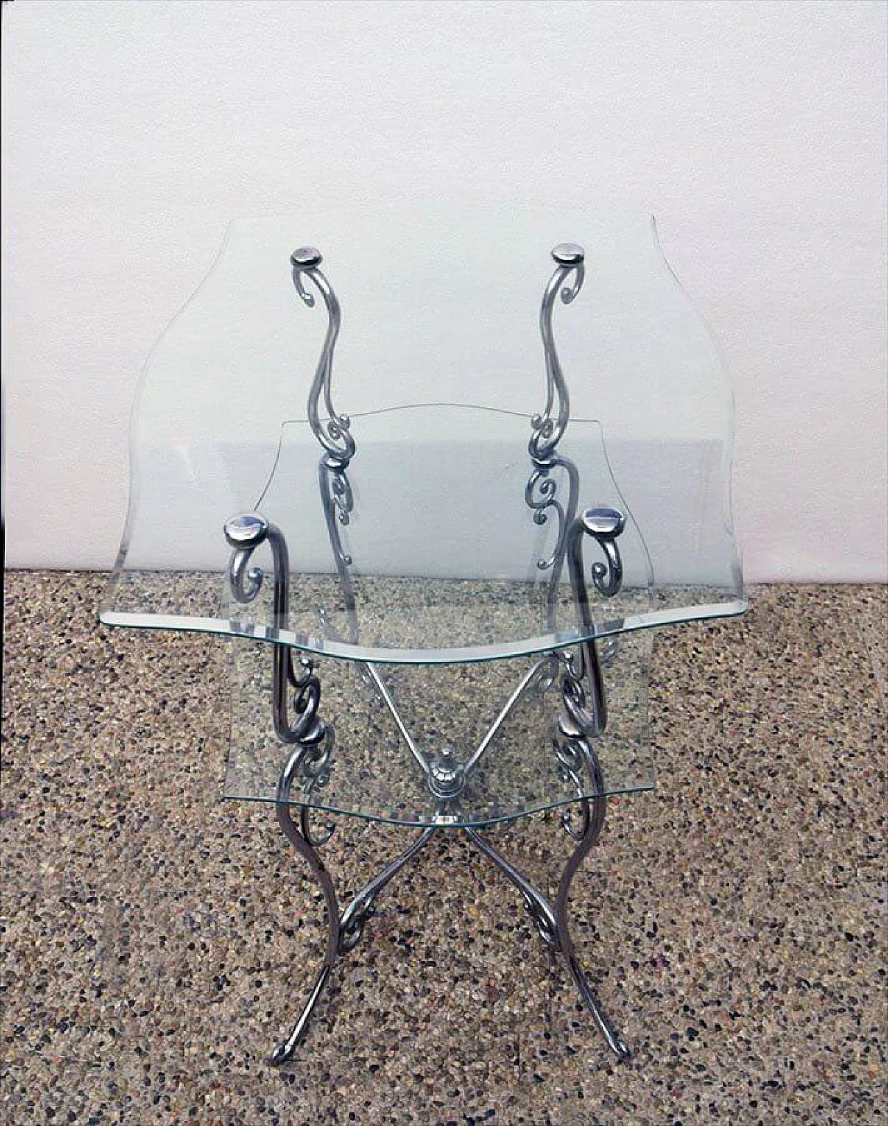 Coffee table in chromed brass and crystal, 50s 1312587