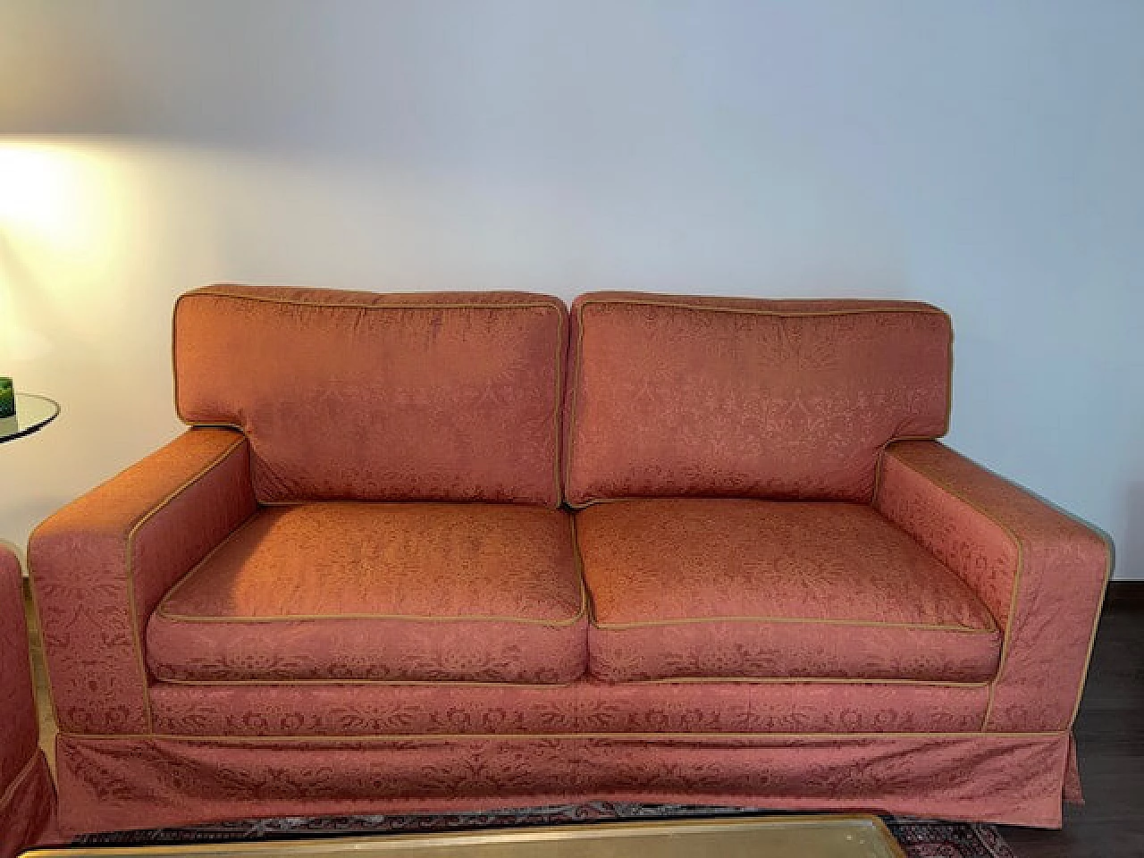 Pair of sofas in damask fabric, 1980s 1322667