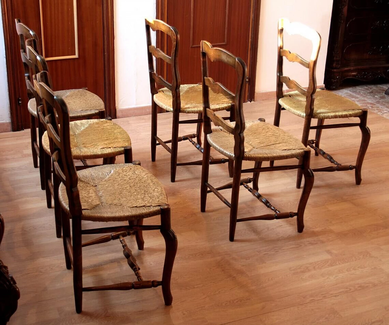 6 Provencal wooden chairs with straw seat, 19th century 1323636