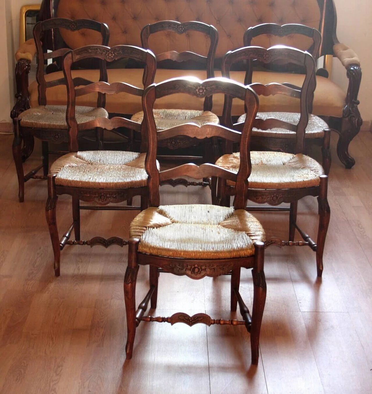 6 Provencal wooden chairs with straw seat, 19th century 1323637