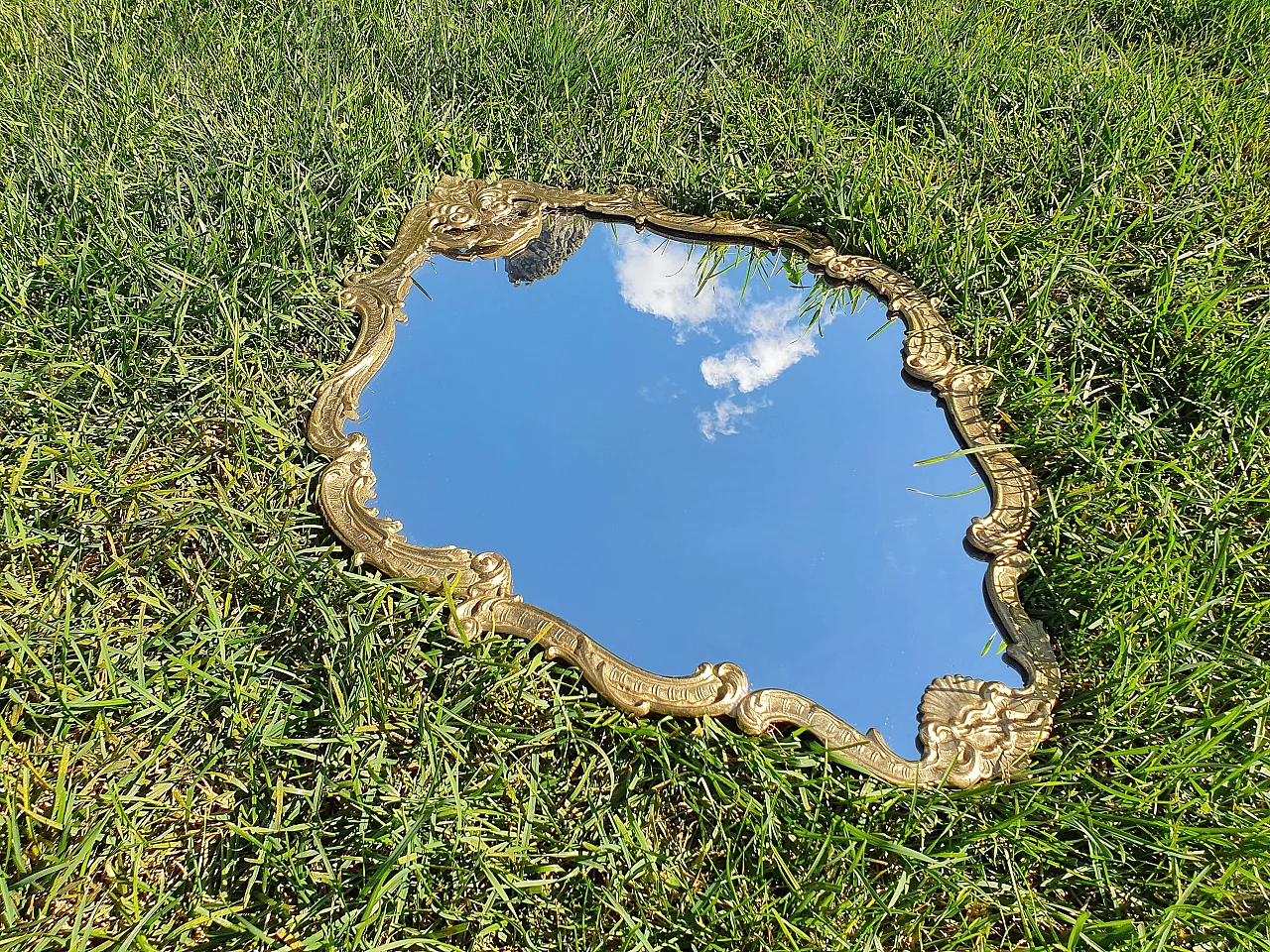 Florentine style brass wall mirror, 1950s 1323726