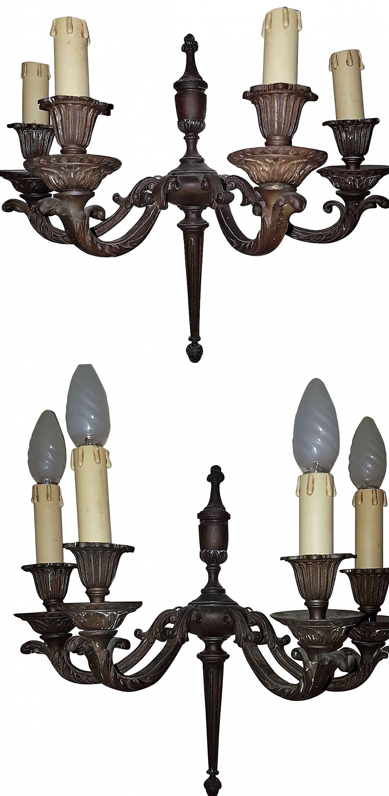 Coppia di appliques in bronzo a 3 luci, '800 1324256