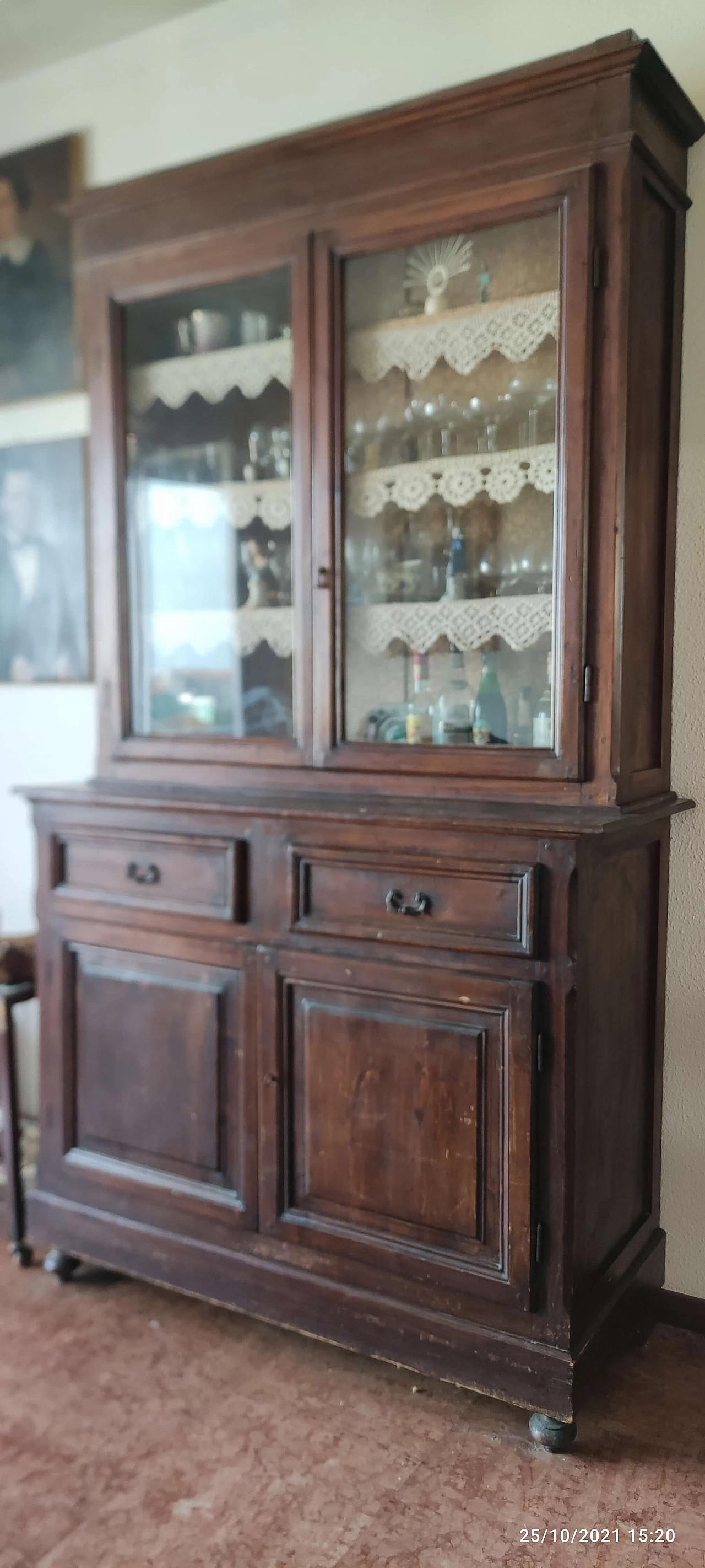 Solid wood sideboard with two display cases, late 19th century 1331697