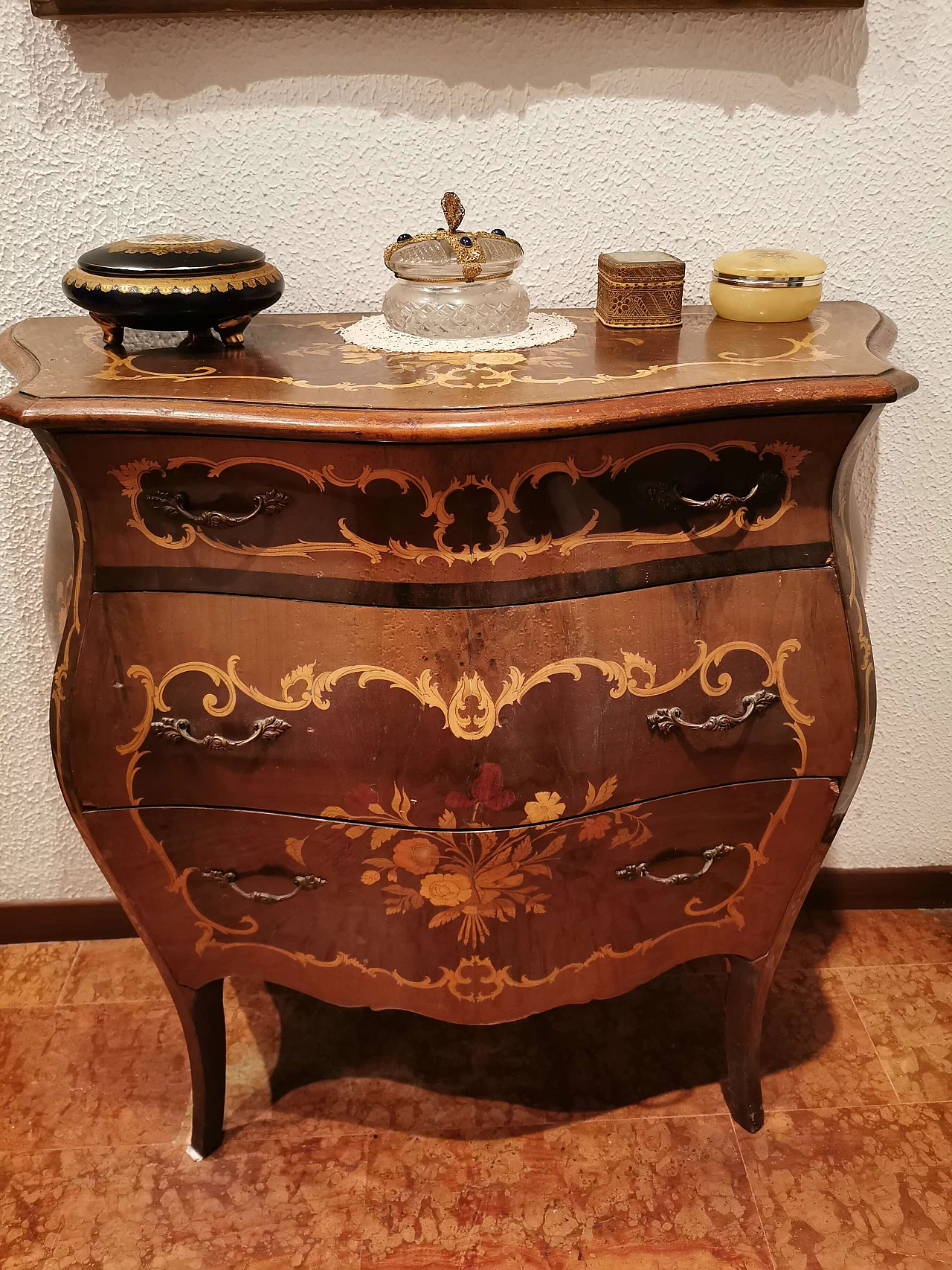 Inlaid cabinet with 3 drawers, 1940s 1331766