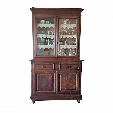 Solid wood sideboard with two display cases, late 19th century