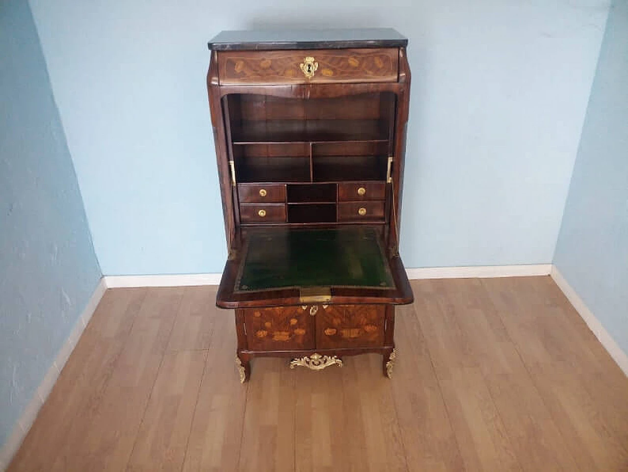 Louis XV style secrétaire in wood and marble, 19th century 1331942