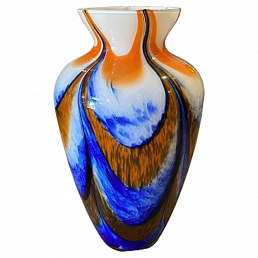 Vase in orange and blue Murano glass by Carlo Moretti, 70s