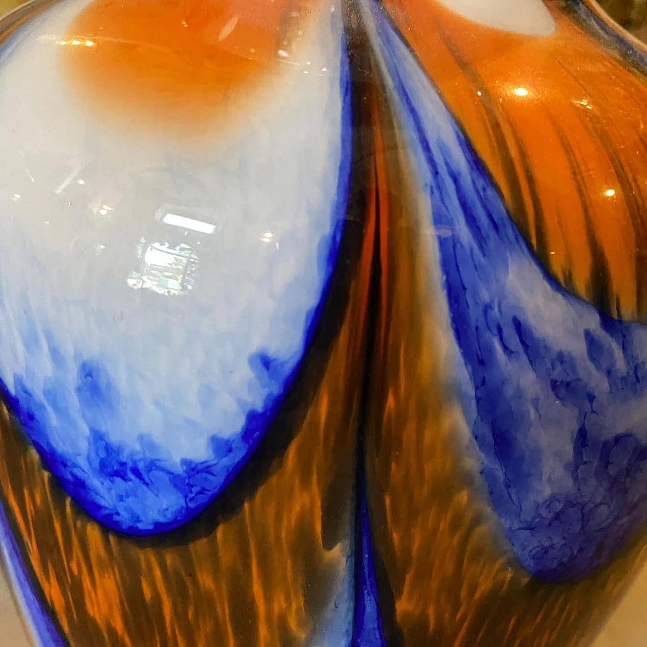 Vase in orange and blue Murano glass by Carlo Moretti, 70s 1333147