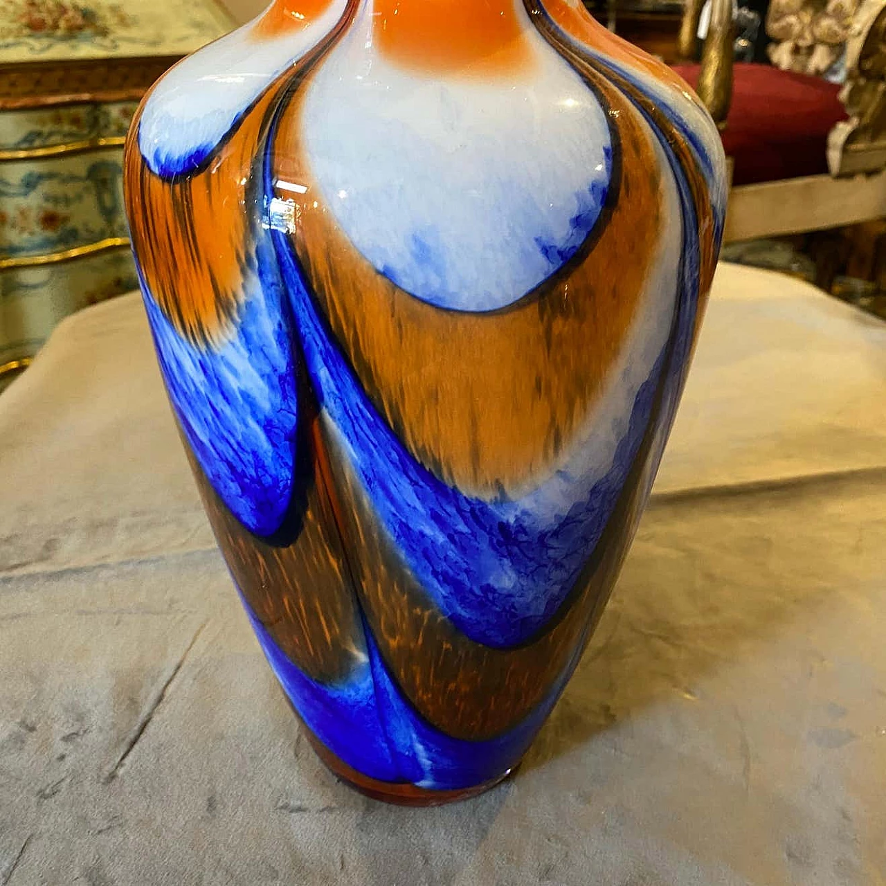 Vase in orange and blue Murano glass by Carlo Moretti, 70s 1333150