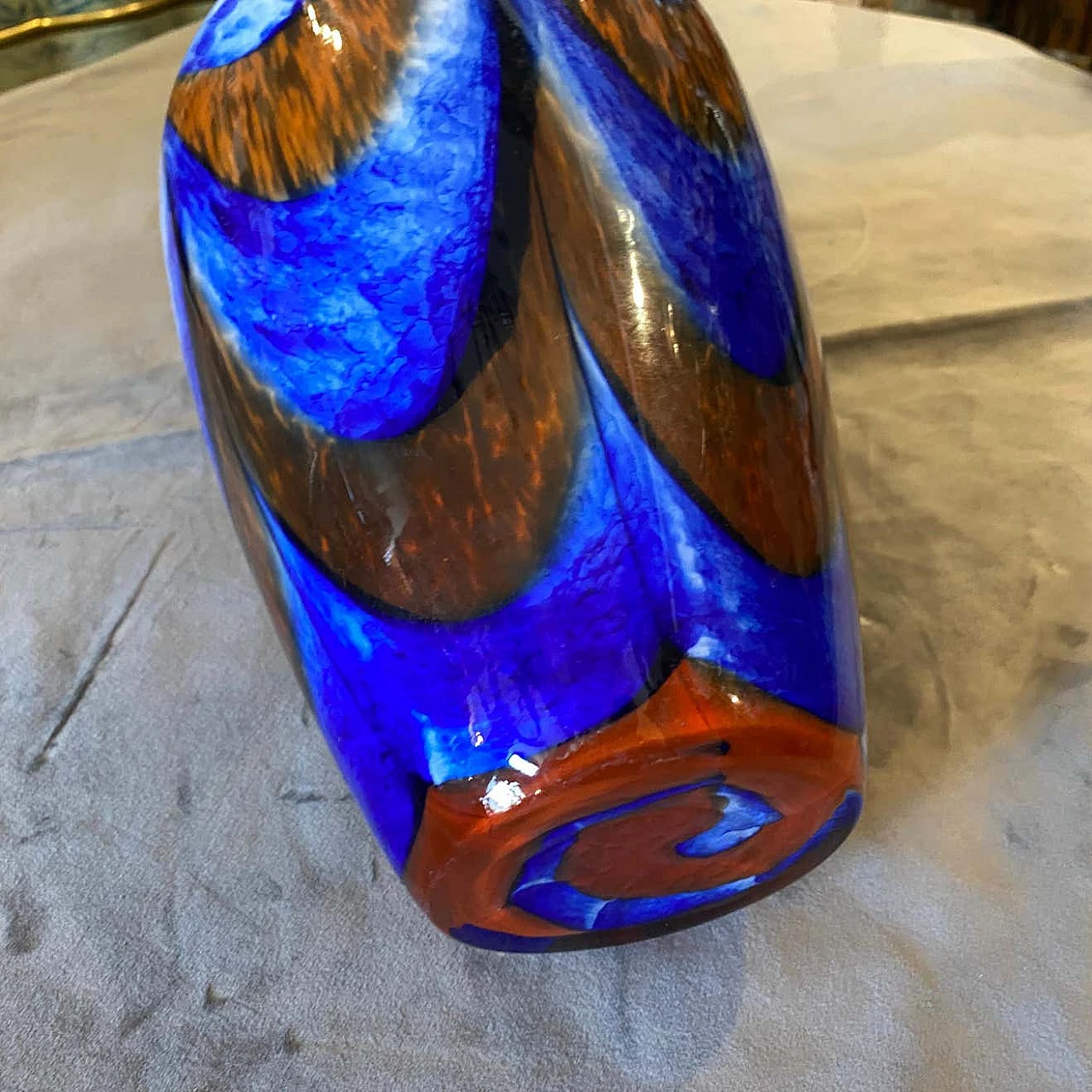 Vase in orange and blue Murano glass by Carlo Moretti, 70s 1333151