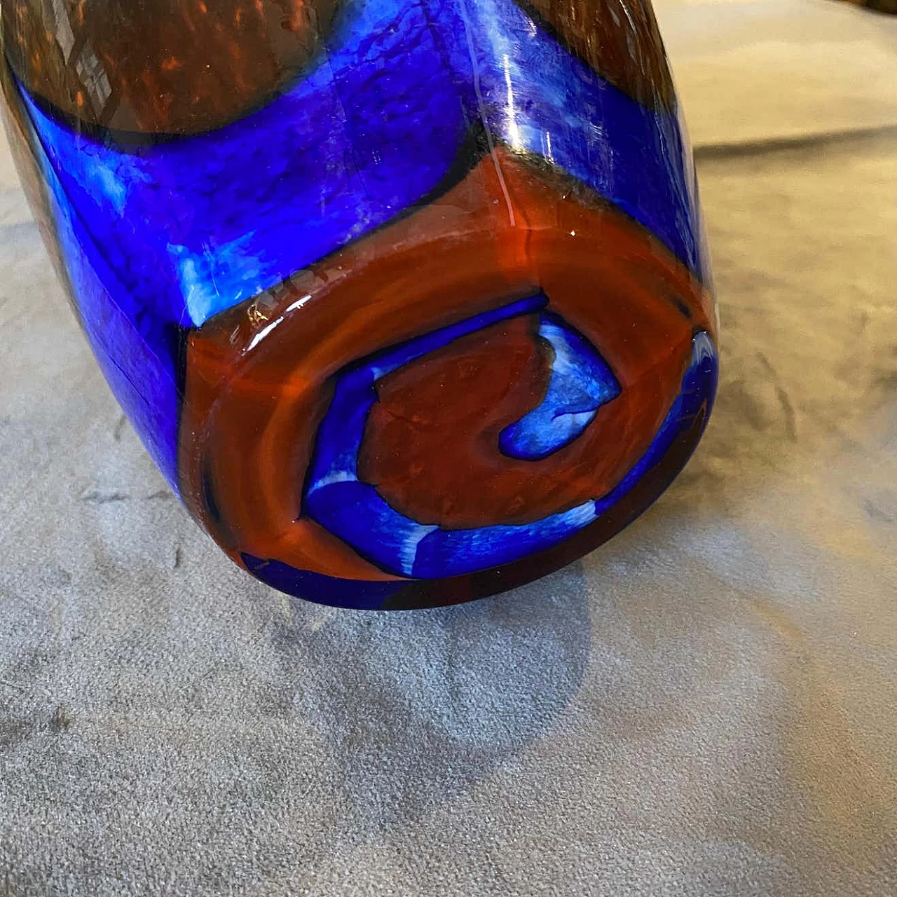 Vase in orange and blue Murano glass by Carlo Moretti, 70s 1333152