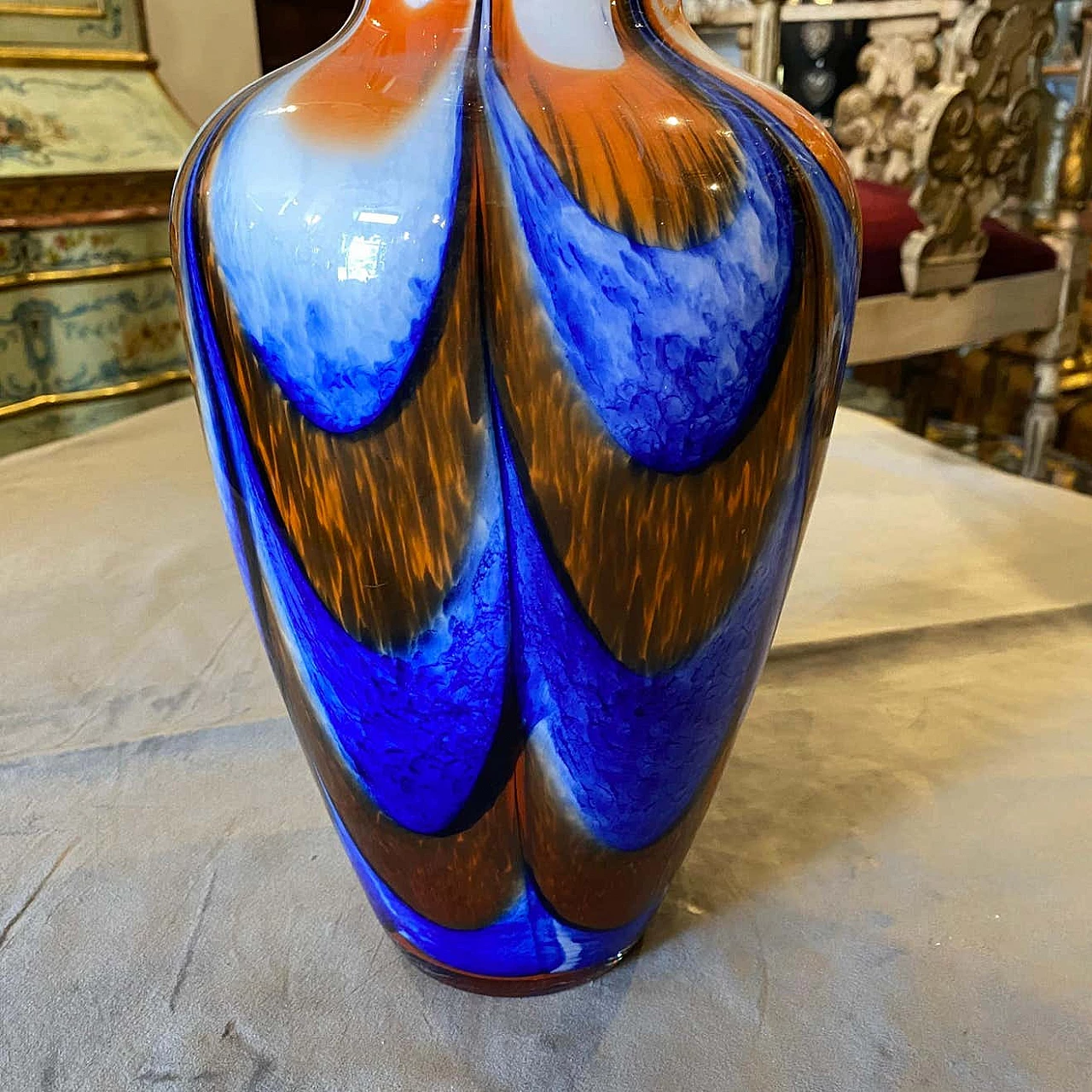 Vase in orange and blue Murano glass by Carlo Moretti, 70s 1333153