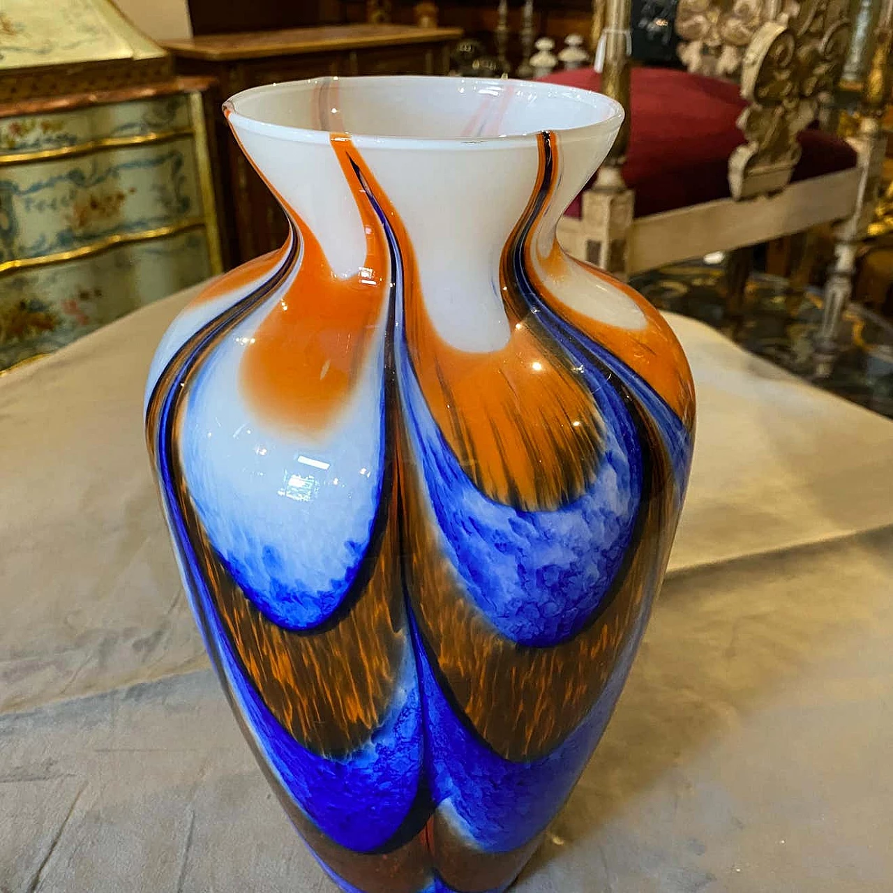 Vase in orange and blue Murano glass by Carlo Moretti, 70s 1333154