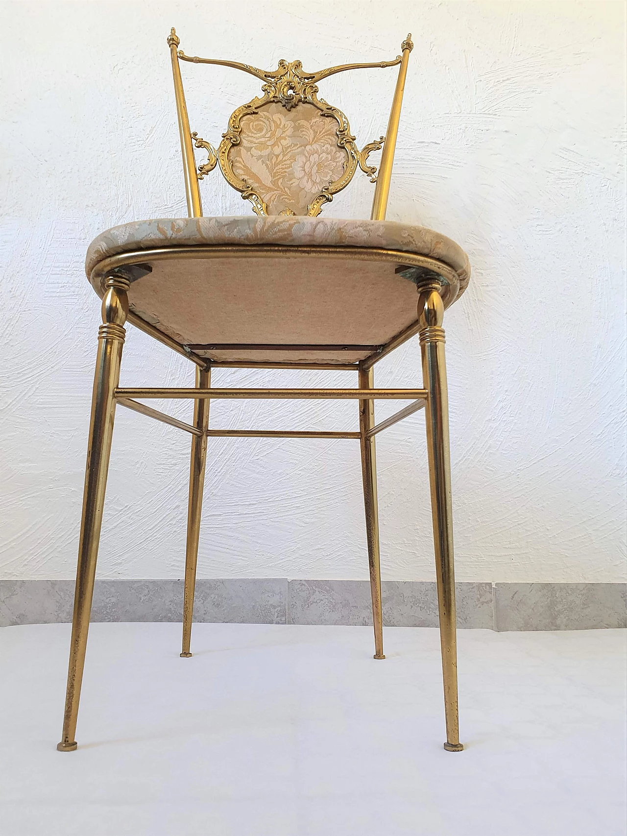 Pair of Chiavari brass chairs with silk seat and back, 1950s 1337680