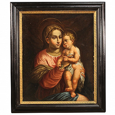 Madonna con bambino, dipinto italiano olio su tela, '600