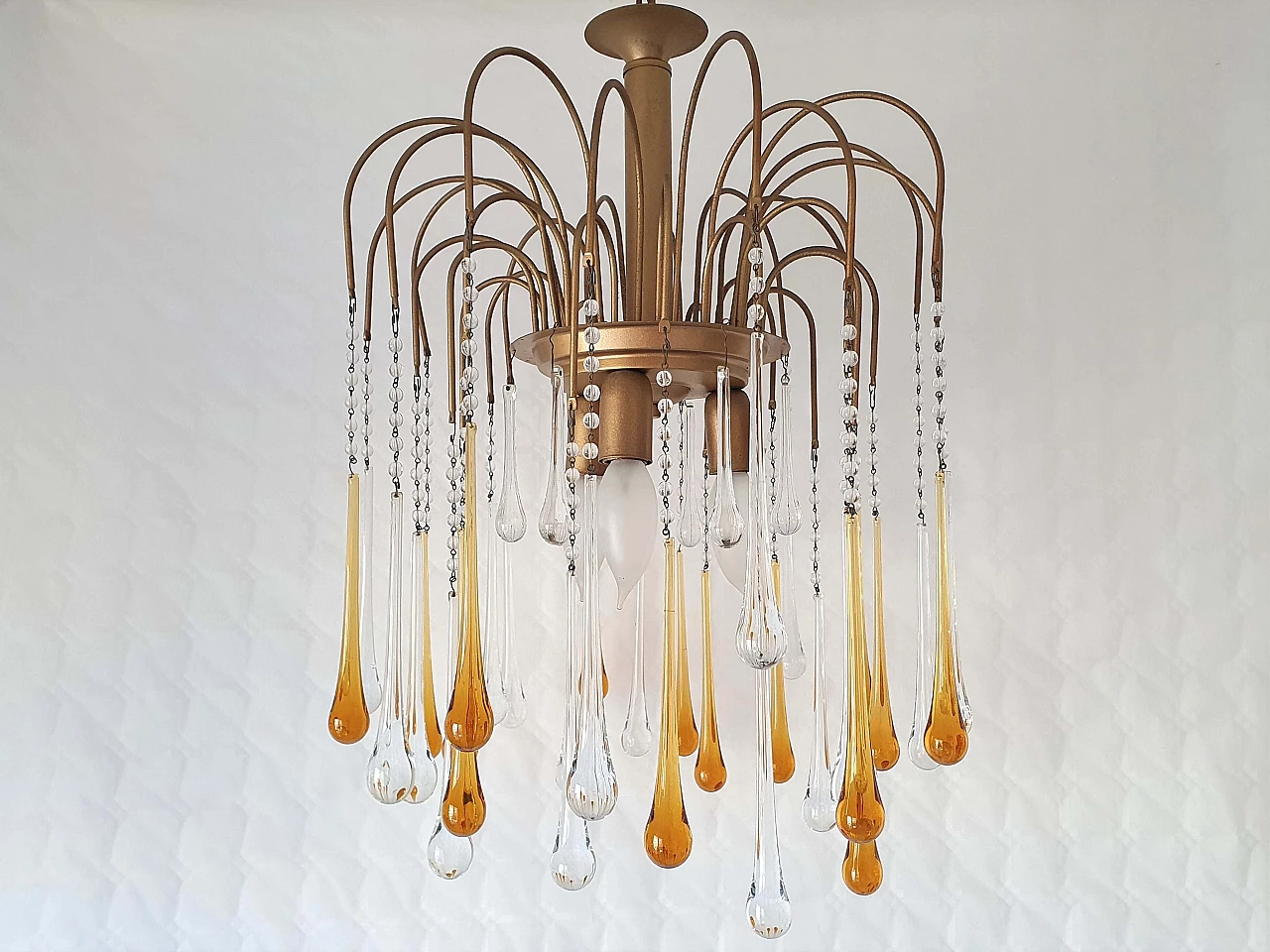 Lampadario a gocce in vetro di Murano in stile Paolo Venini, anni '50 1339833