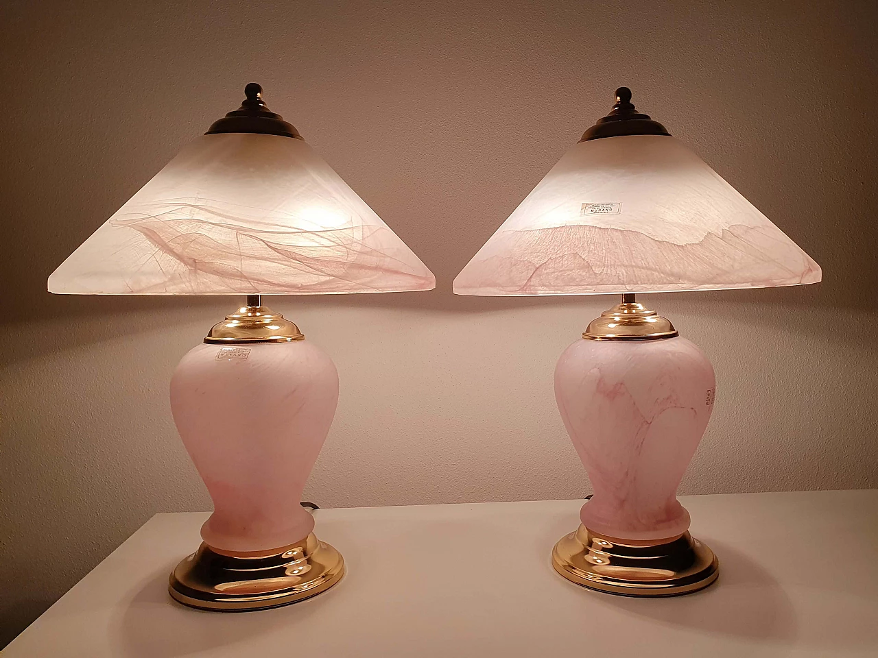 Lampada da tavolo in vetro di Murano rosa satinato, anni '70 1339999