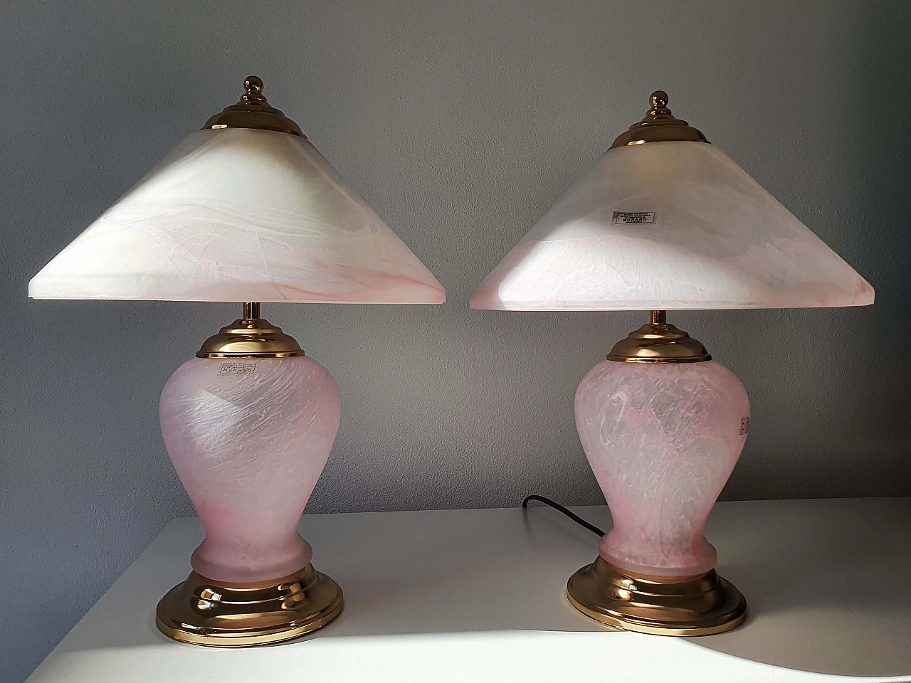 Lampada da tavolo in vetro di Murano rosa satinato, anni '70 1340000