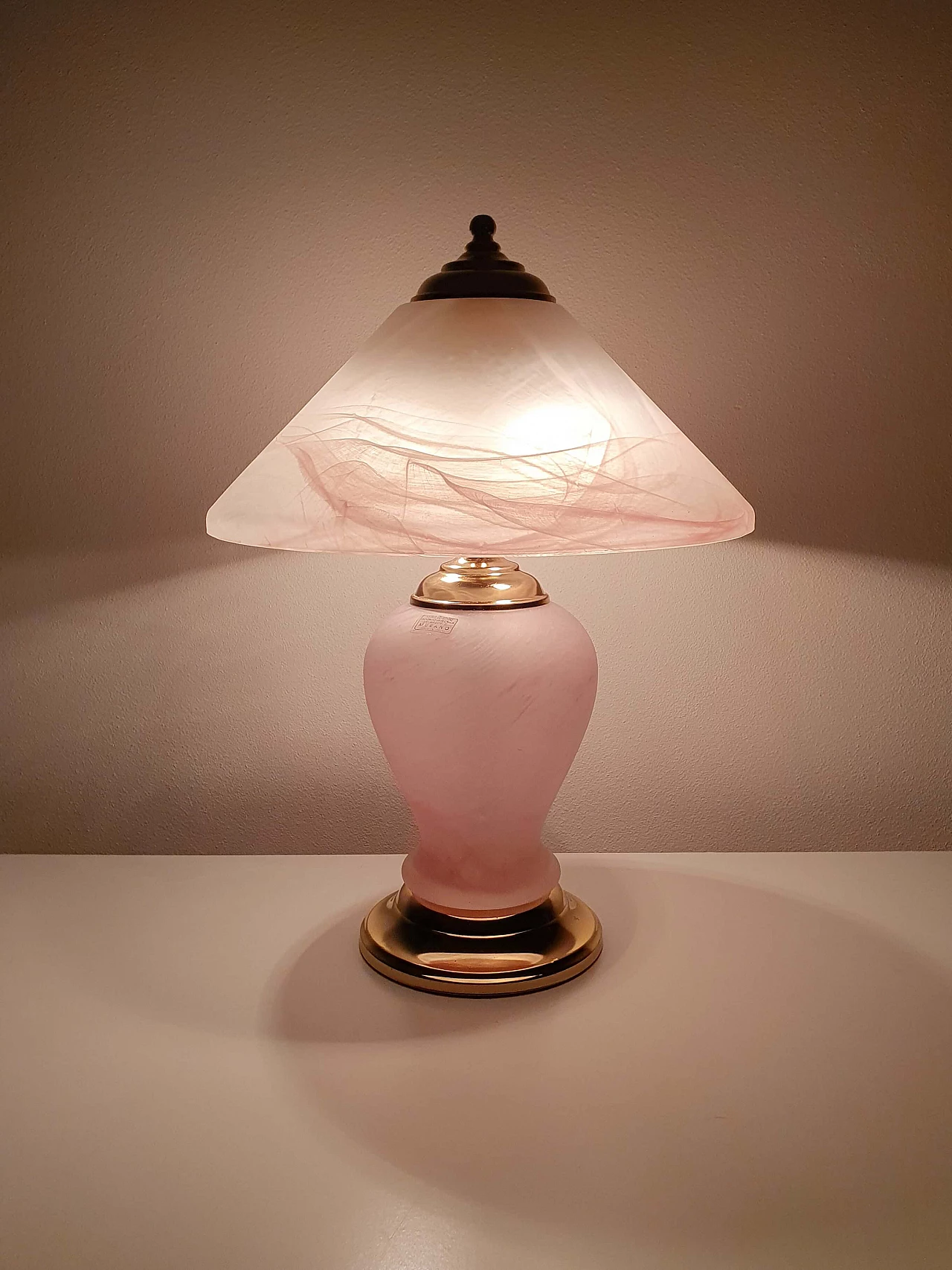 Table lamp in pink frosted Murano glass, 1970s 1340001