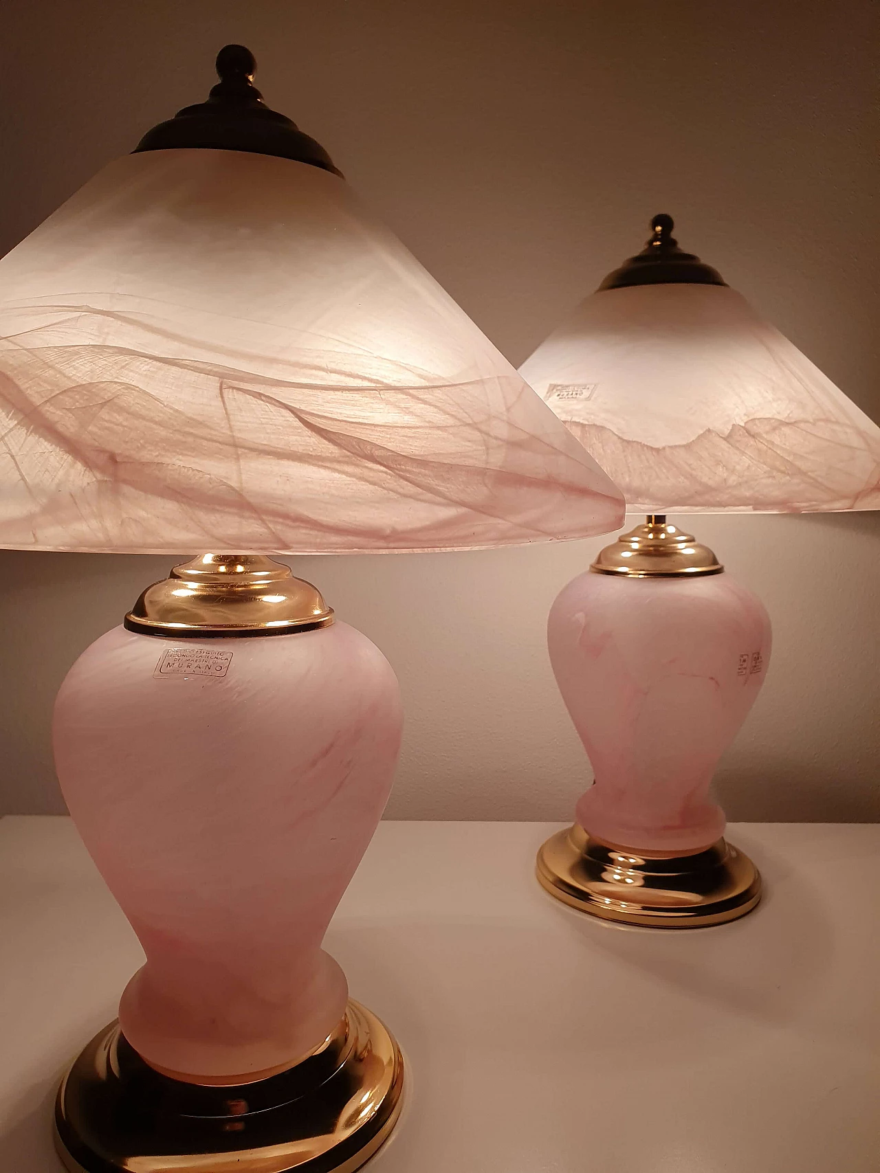 Lampada da tavolo in vetro di Murano rosa satinato, anni '70 1340003