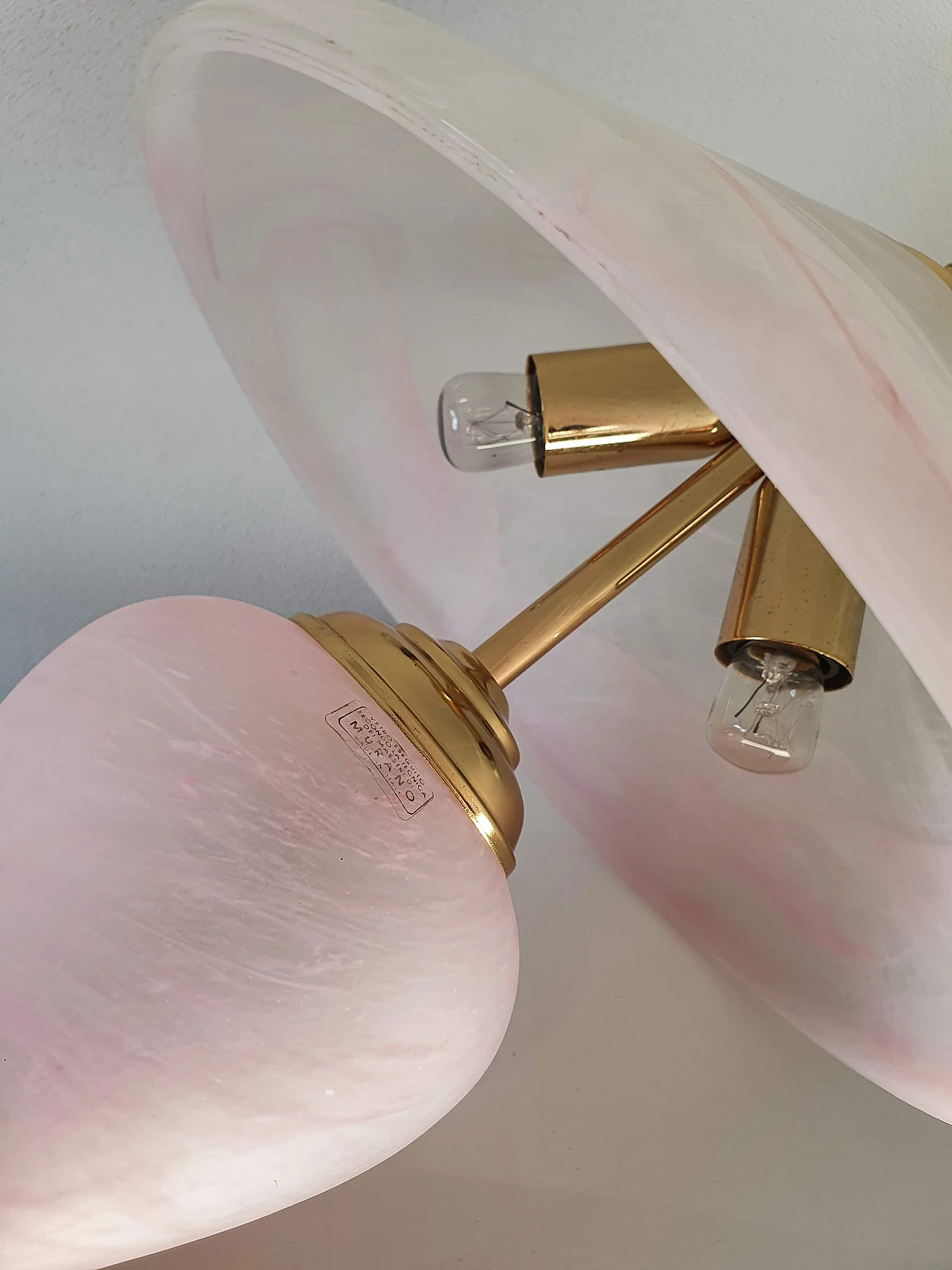 Lampada da tavolo in vetro di Murano rosa satinato, anni '70 1340007