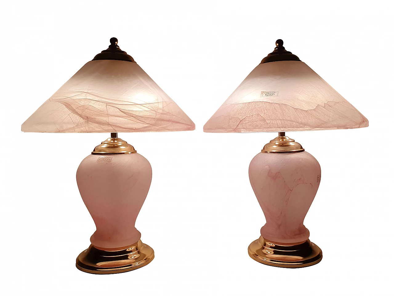 Lampada da tavolo in vetro di Murano rosa satinato, anni '70 1340303