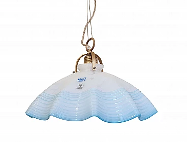 Lampada da soffitto in vetro di Murano bianco e blu di De Majo, anni '60