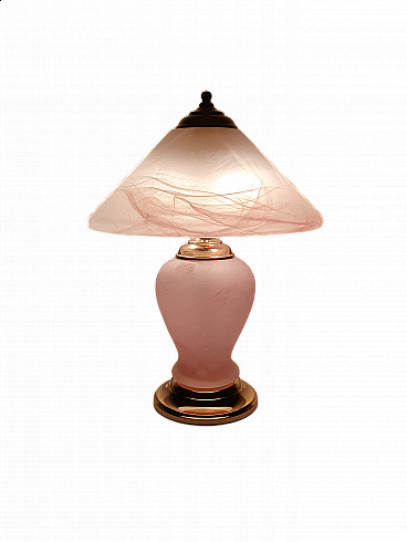 Lampada da tavolo per interno 31x47h cm oro rosa in vetro soffiato bianco