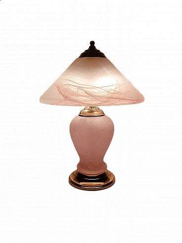 Lampada da tavolo in vetro di Murano rosa satinato, anni '70