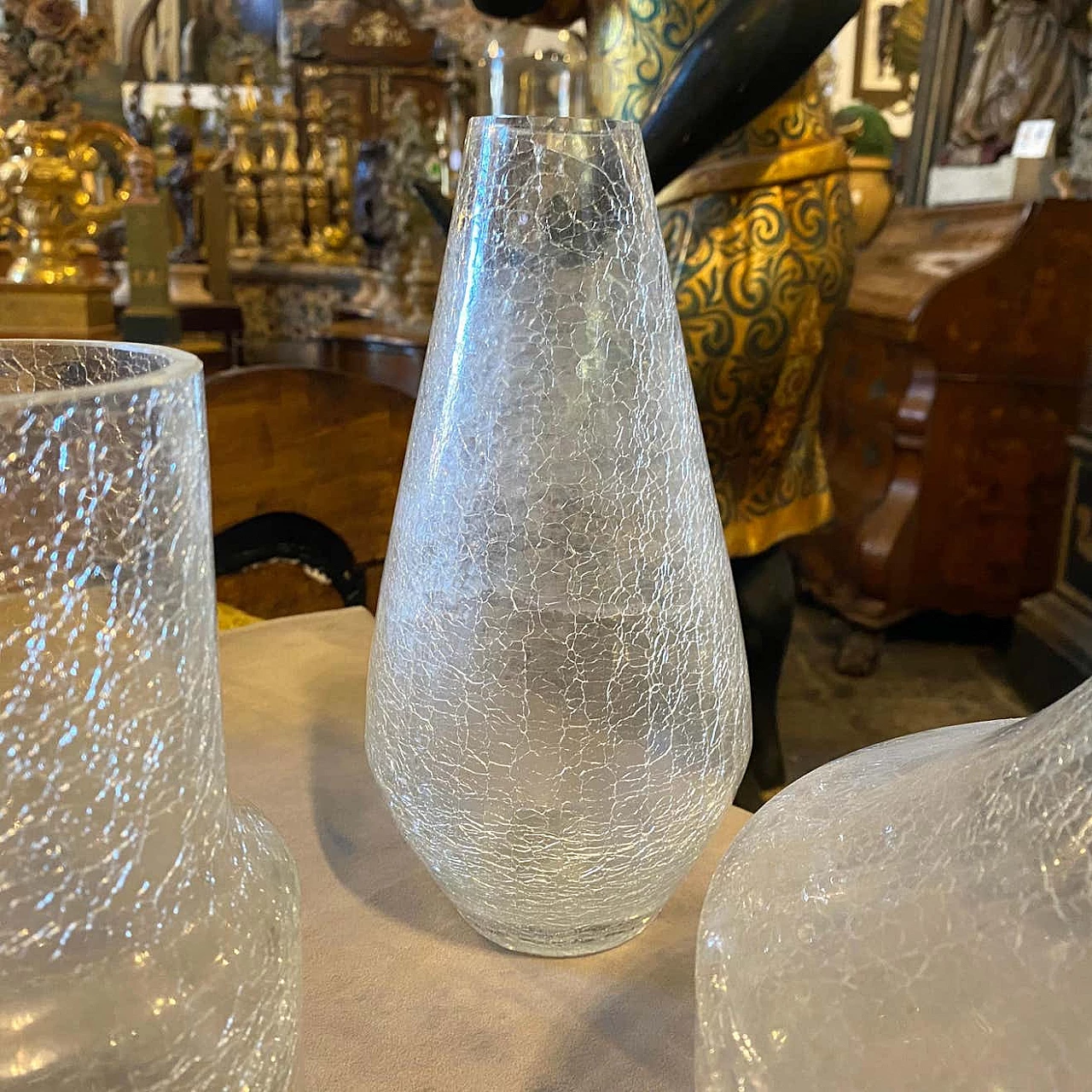 3 Vases in crackle glass, 70s 1344288