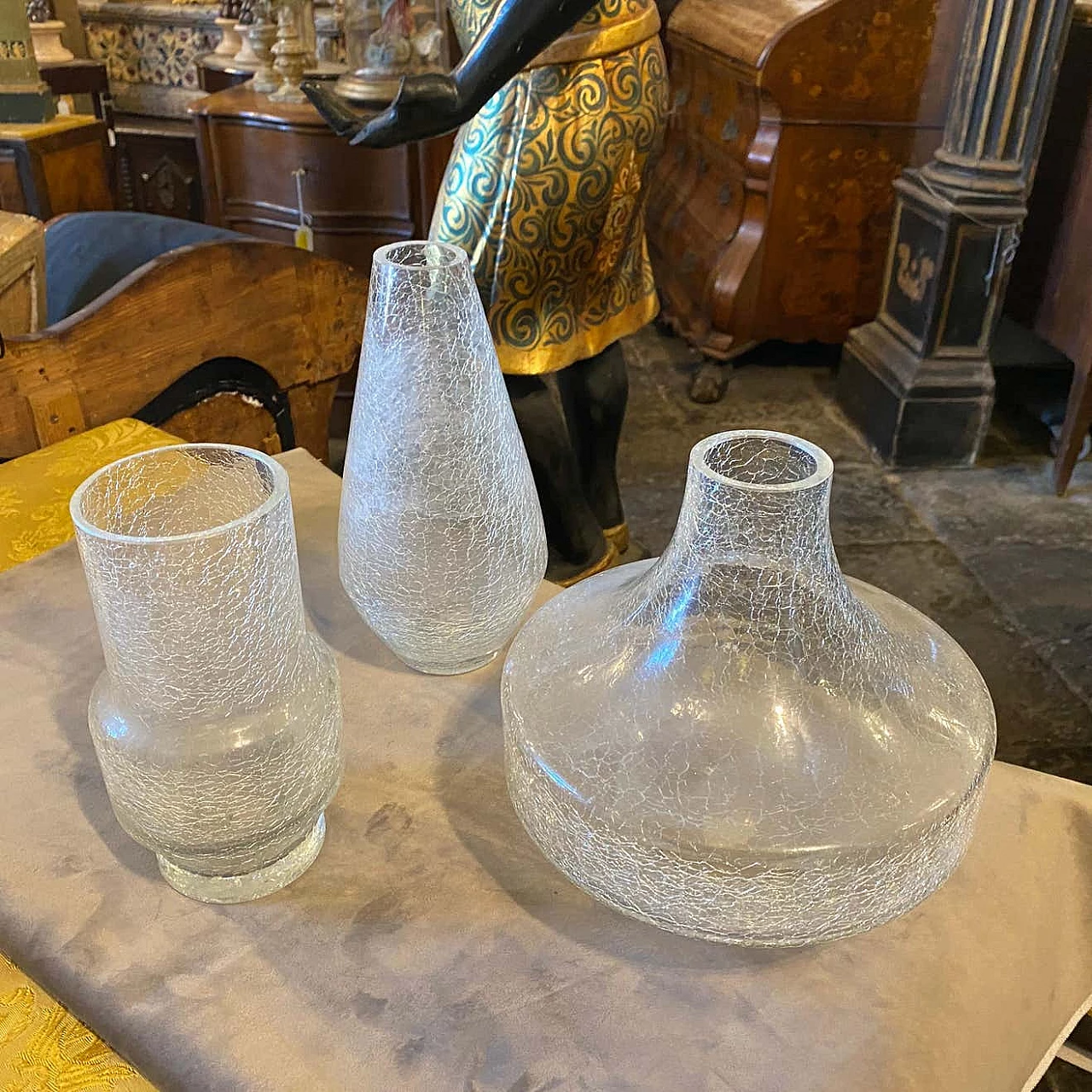 3 Vases in crackle glass, 70s 1344289