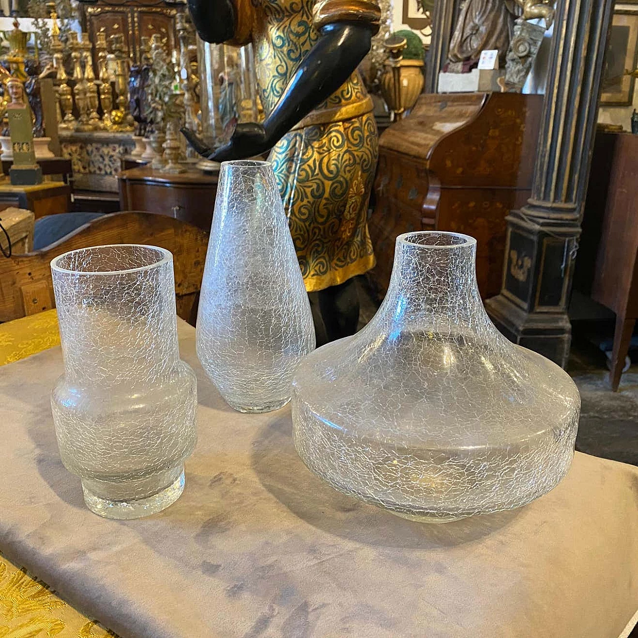 3 Vases in crackle glass, 70s 1344293