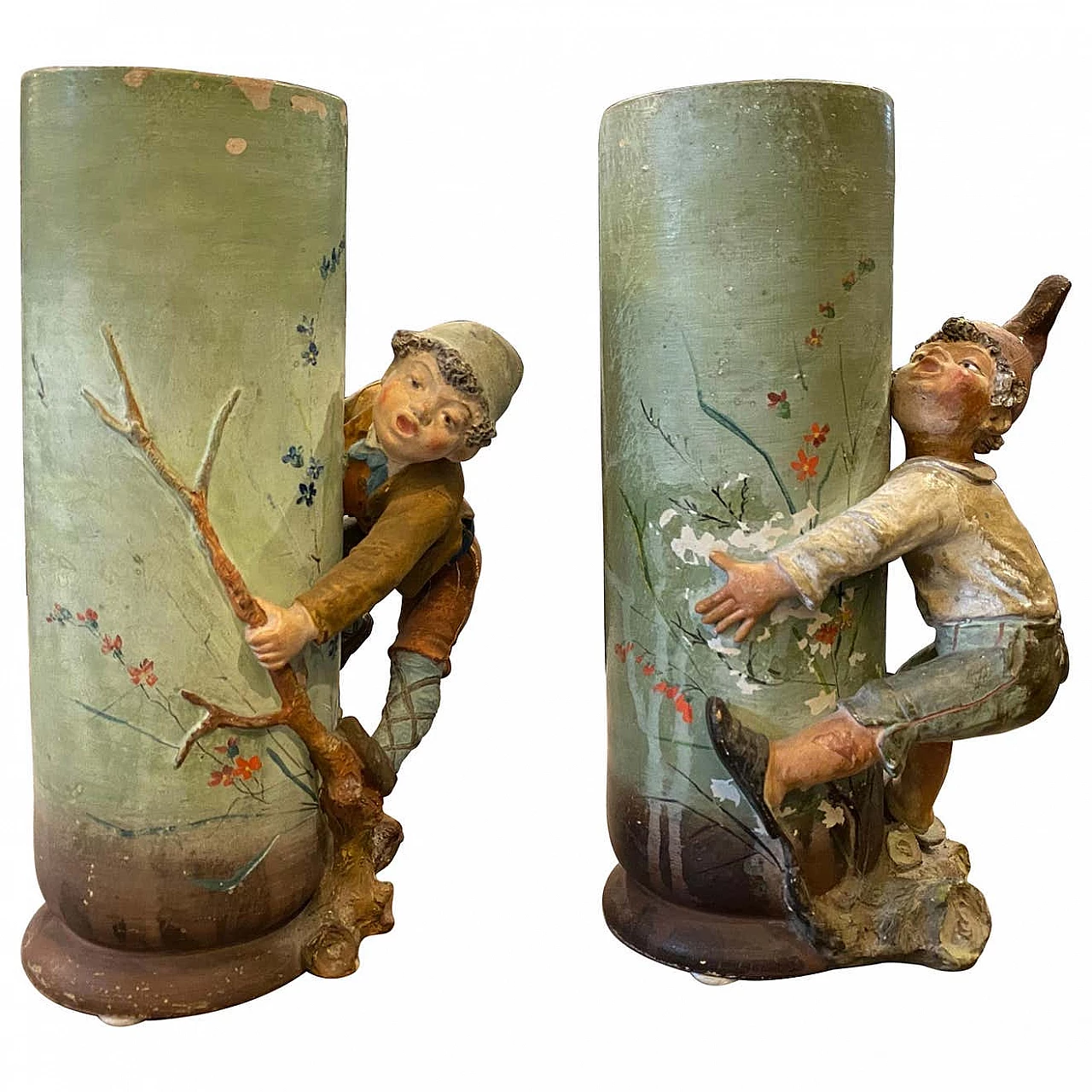 Pair of Neapolitan Art Nouveau vases in ceramic, 10s 1344517