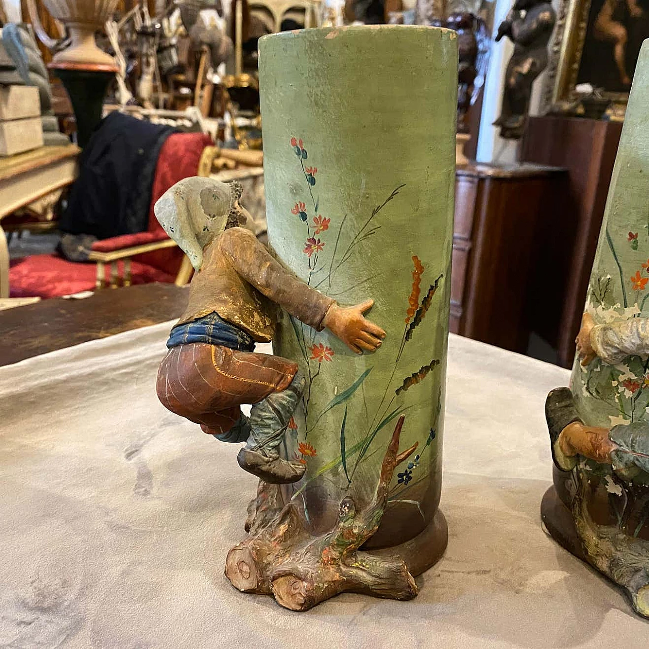 Pair of Neapolitan Art Nouveau vases in ceramic, 10s 1344520