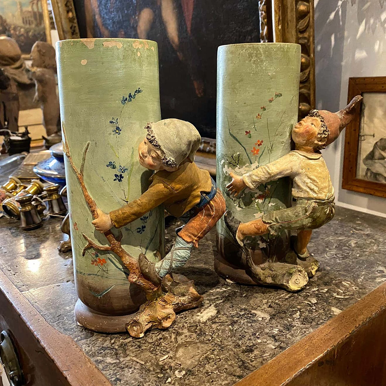 Pair of Neapolitan Art Nouveau vases in ceramic, 10s 1344521