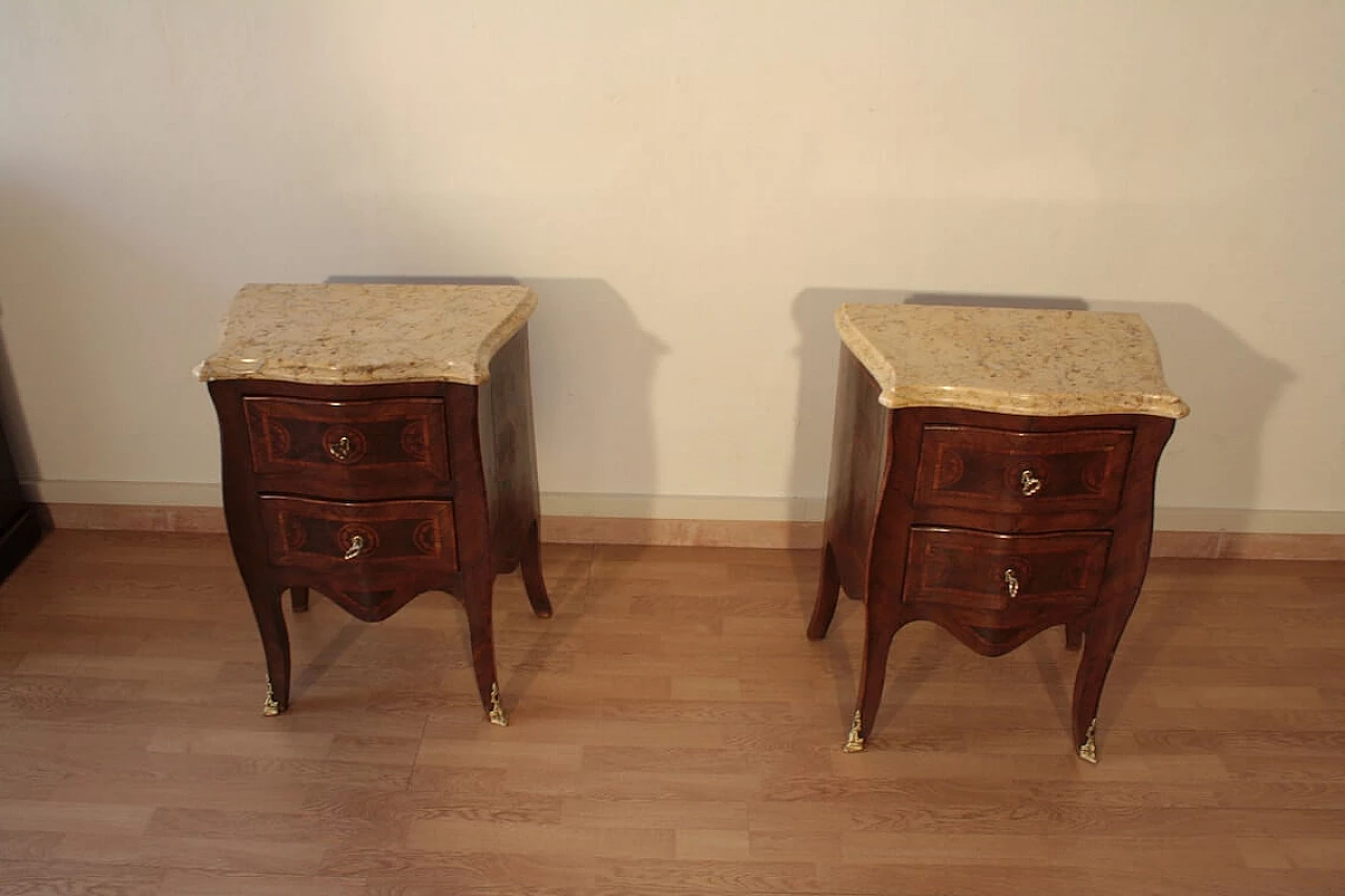 Pair of Louis XV style bedside tables in wood and briarwood, 1920s 1353384