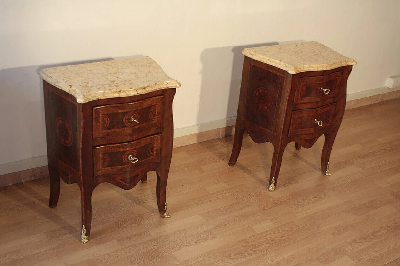 Pair of Louis XV style bedside tables in wood and briarwood, 1920s 1353385