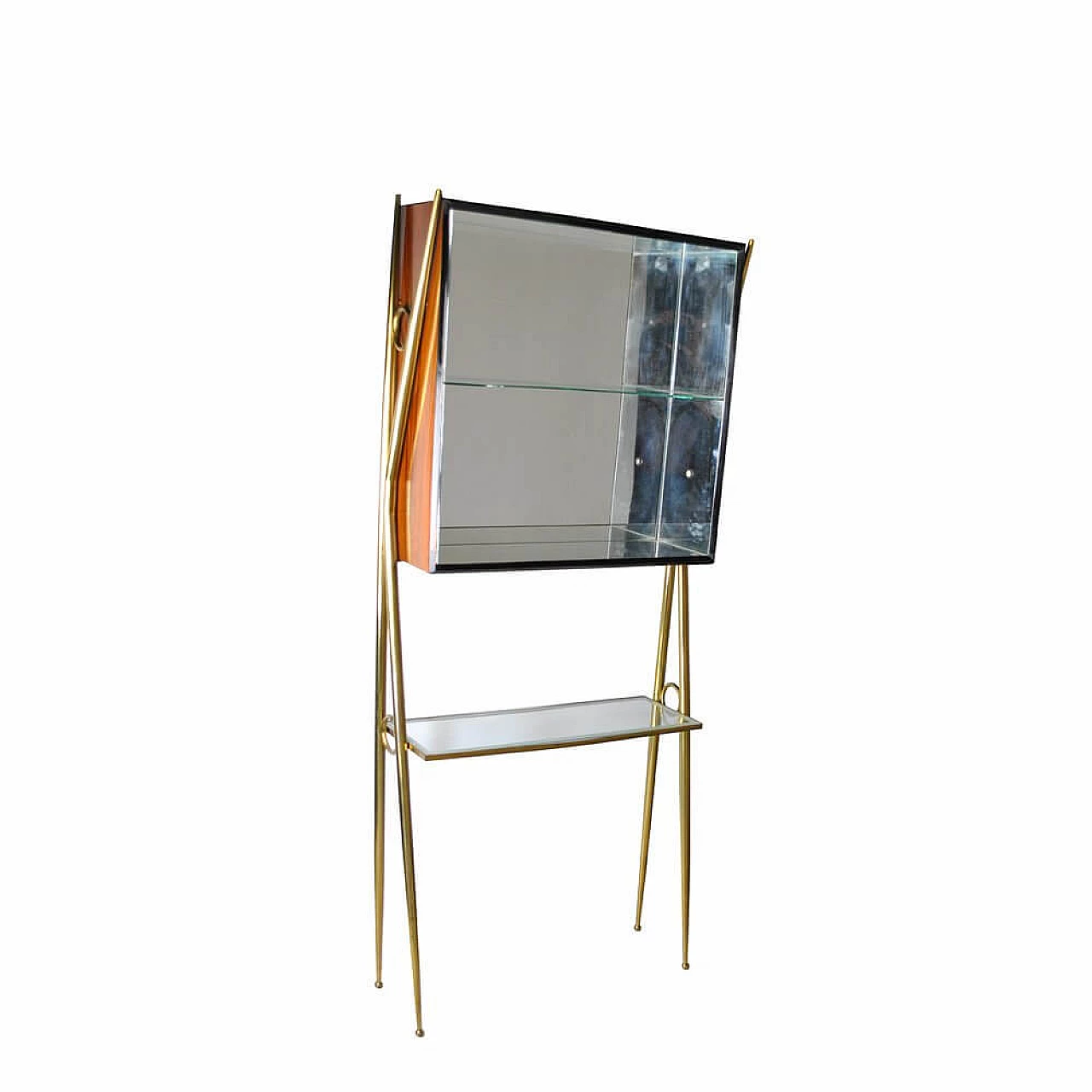 Bar cabinet in brass, glass, mirrored glass and teak by Cesare Lacca, 50s 1353455