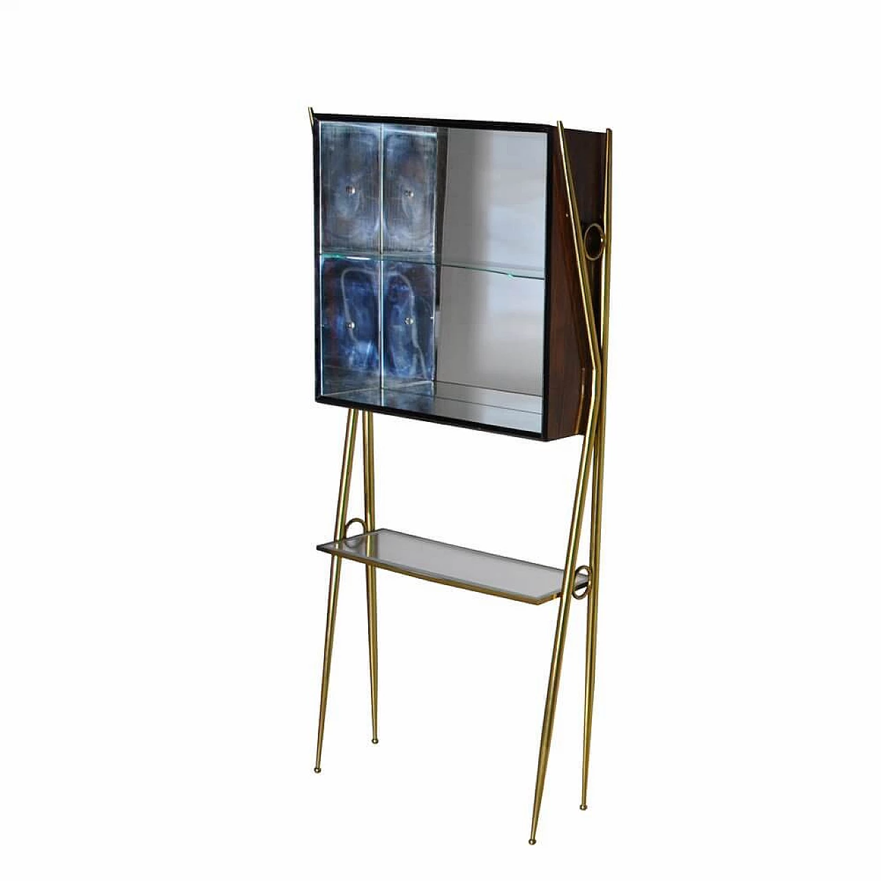 Bar cabinet in brass, glass, mirrored glass and teak by Cesare Lacca, 50s 1353460