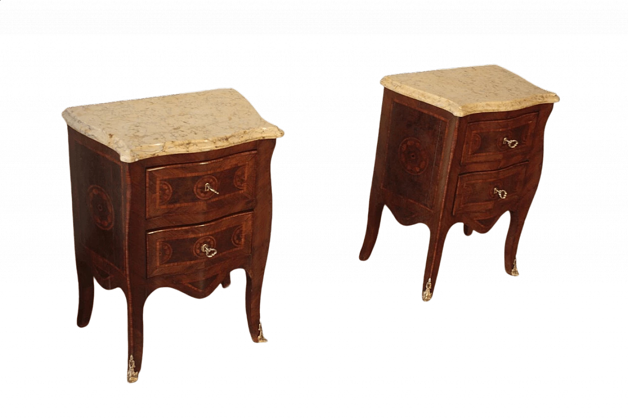 Pair of Louis XV style bedside tables in wood and briarwood, 1920s 1353908