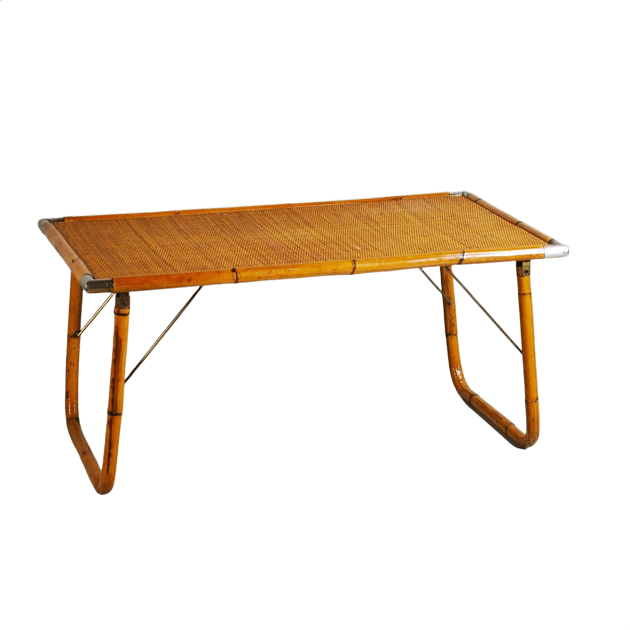 Folding coffee table in bamboo cane, 60s 1360733