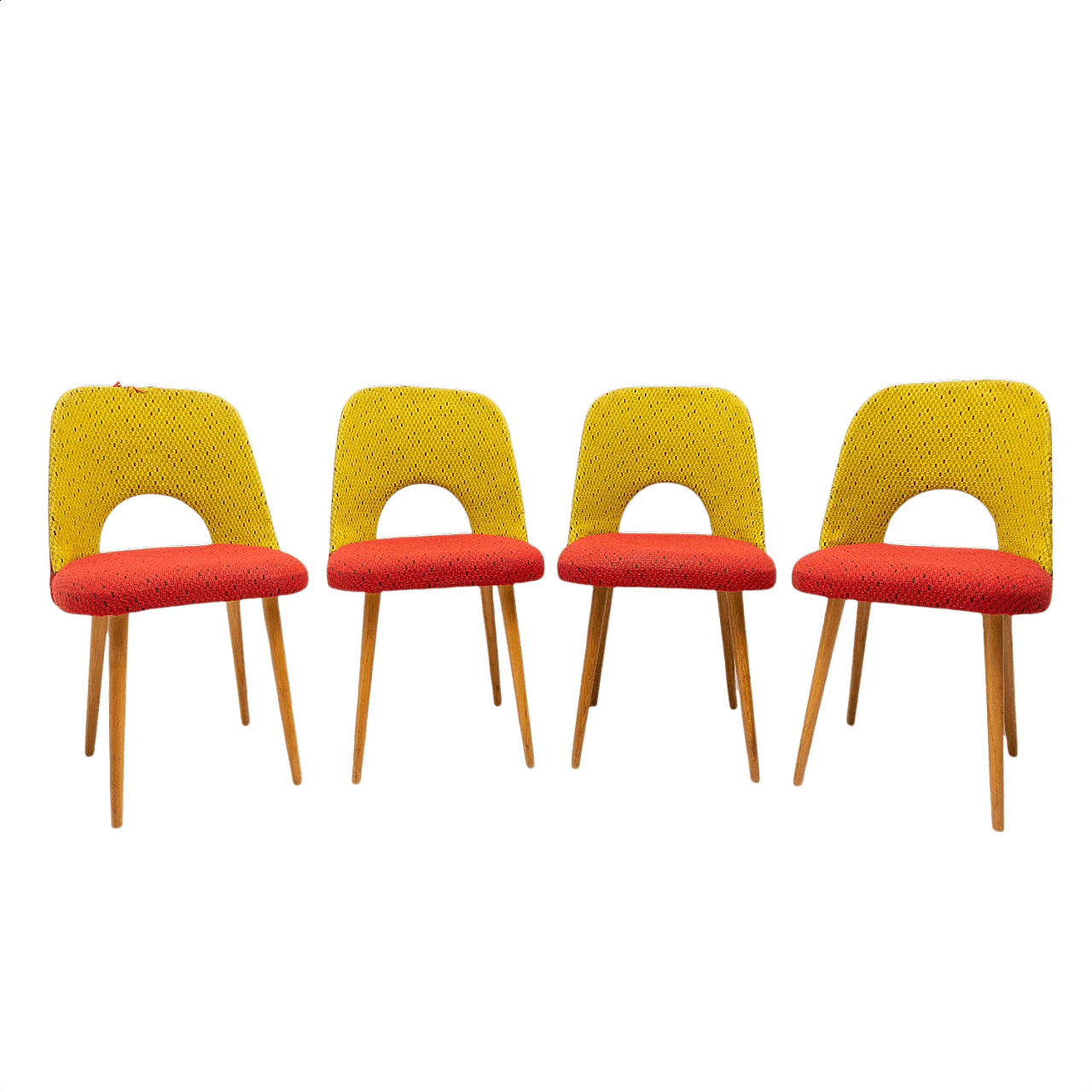 4 Bentwood and fabric dining chairs by Radomír Hofman, 1960s 1360772