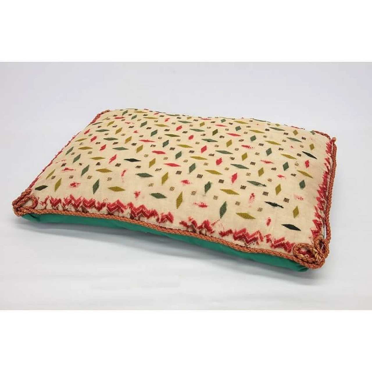 Victorian pillow with geometric design and applications of fabric and beads, 19th century 1363150