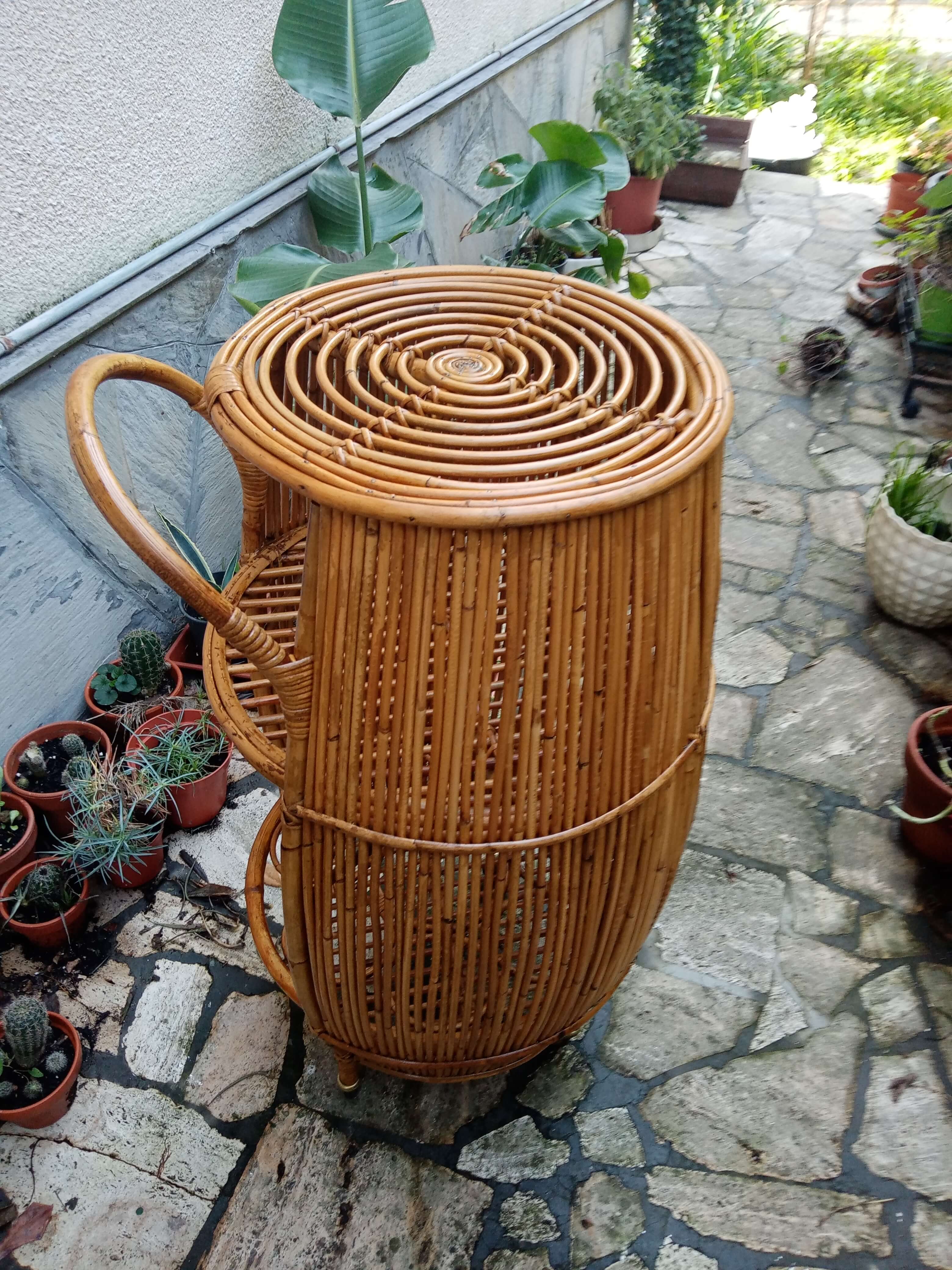 Carrello bar in vimini e bambù, anni '60